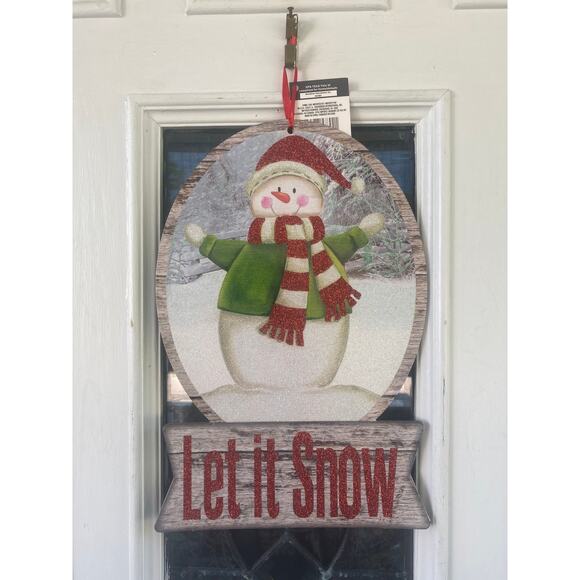 Let it Snow Snowman Christmas Winter Wreath Sign Wall Art Door Hanger Home Decor - Picture 1 of 4